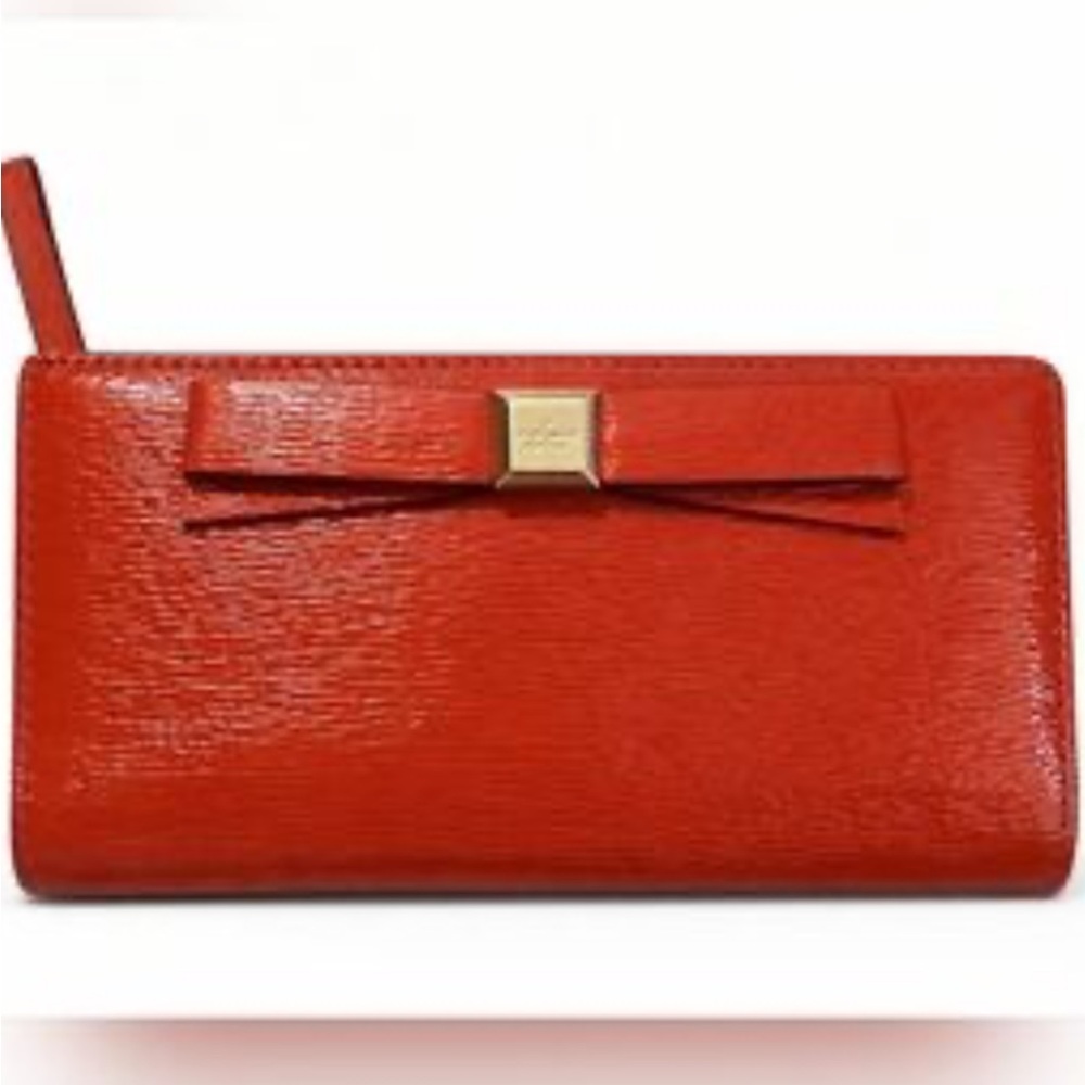 NWOT Kate Spade Red Saffiano gloss Morgan Red Continental Wallet 7.5x4.5